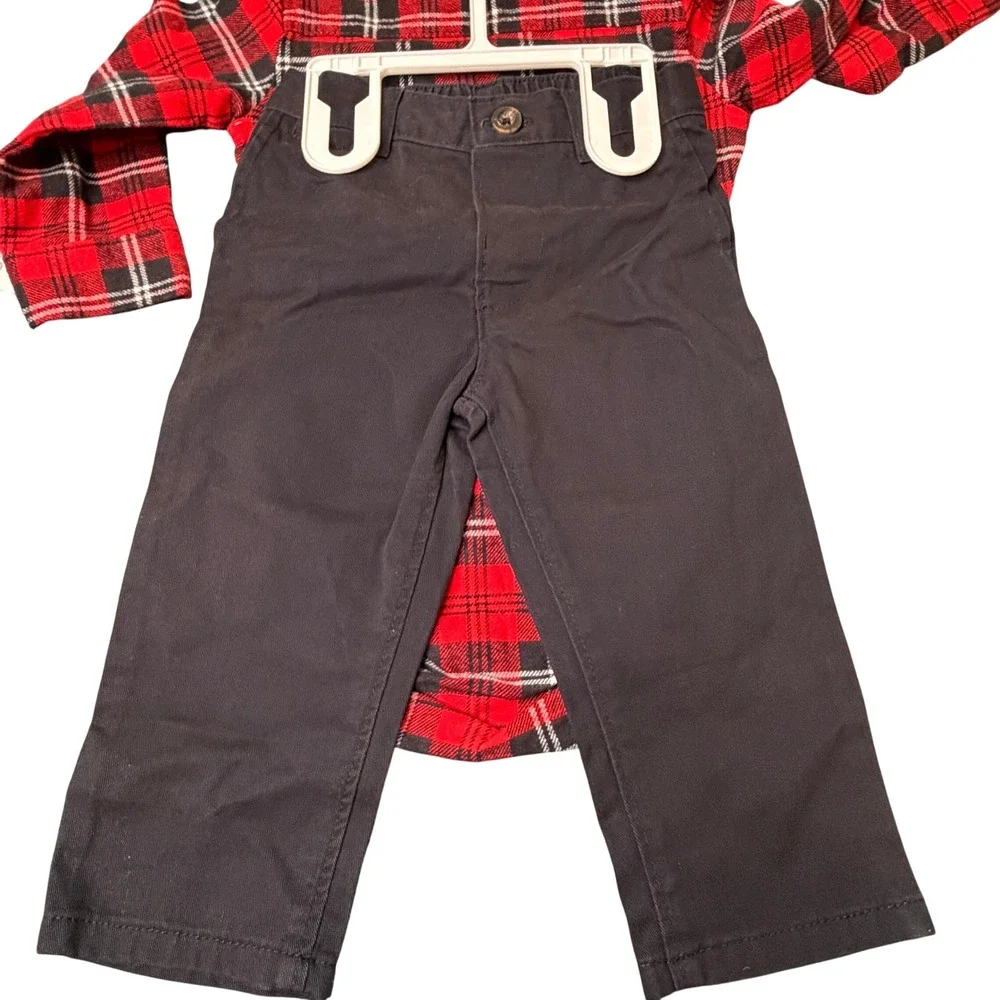 Carters boys 3pc Holiday formal set size 12M Plaid Bodysuit Pants tartan